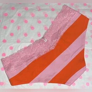 New RARE Vintage Victoria's Secret PINK panties pink lace cotton hipster striped